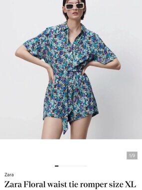 Zara Floral waist tie romper size XL